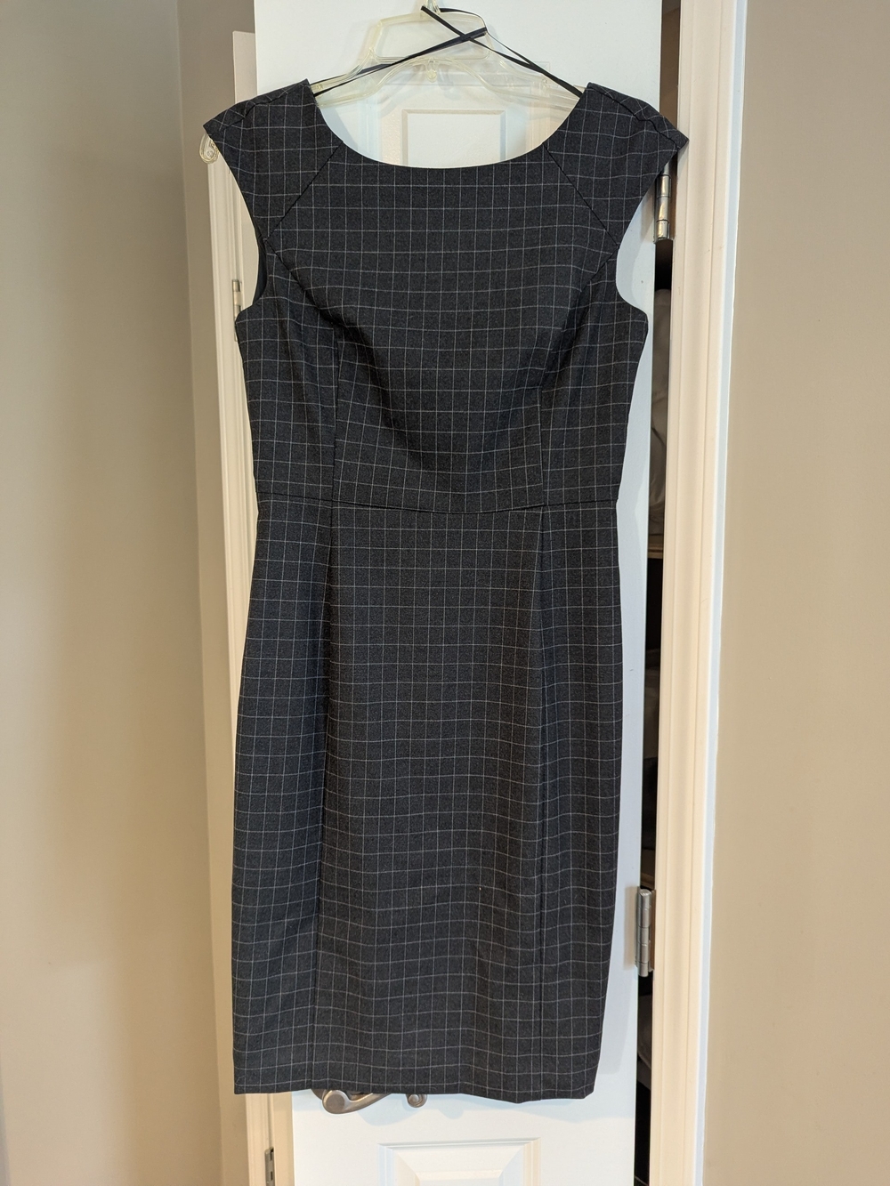 Banana Republic Charcoal Gray Windowpane Midi Dress